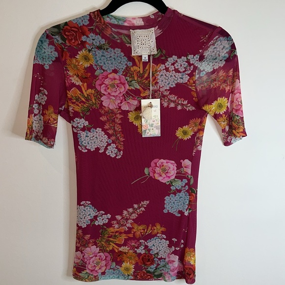 NWT Johnny Was Jade Biya JWLA 3J Workshop Golden Bouquet Mesh Top - Picture 3 of 7